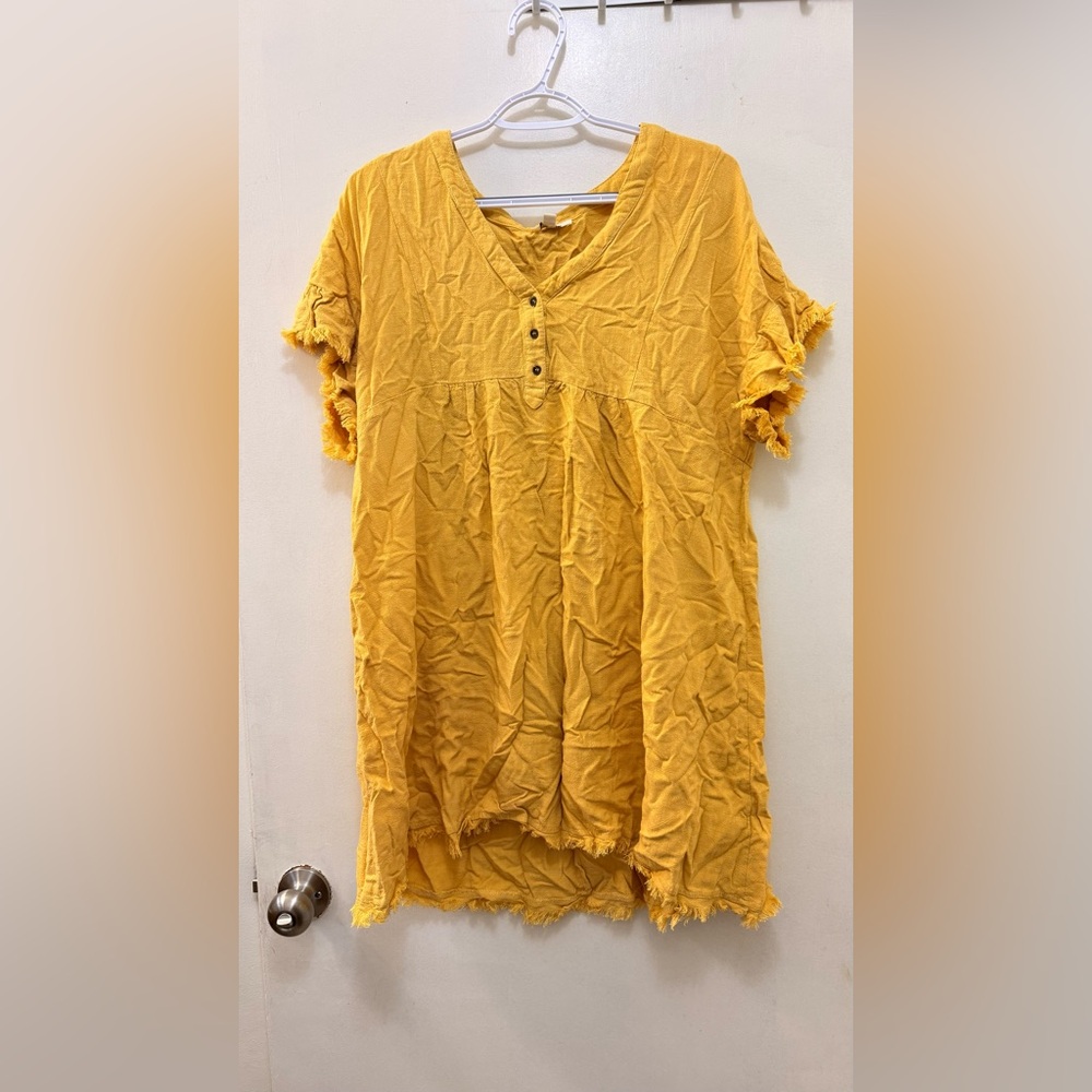 Women's Mustard Button-Front V neck dress